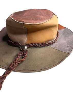Vintage Patchwork Leather Cowboy Hat | Multicolour Western Wide Brim